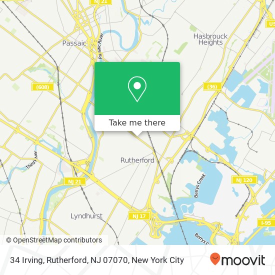 Mapa de 34 Irving, Rutherford, NJ 07070
