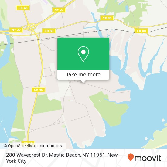 Mapa de 280 Wavecrest Dr, Mastic Beach, NY 11951