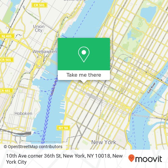 Mapa de 10th Ave corner 36th St, New York, NY 10018