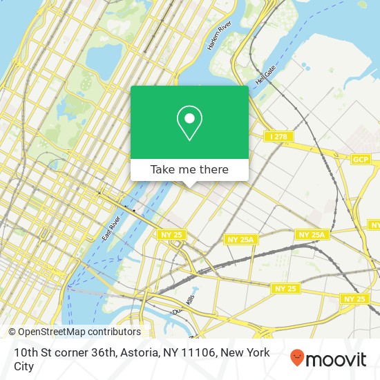 Mapa de 10th St corner 36th, Astoria, NY 11106
