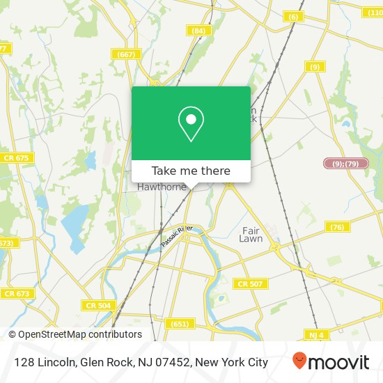 Mapa de 128 Lincoln, Glen Rock, NJ 07452