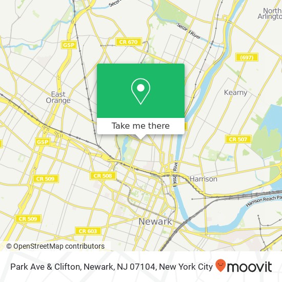 Mapa de Park Ave & Clifton, Newark, NJ 07104
