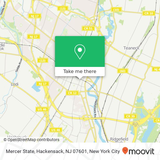 Mapa de Mercer State, Hackensack, NJ 07601