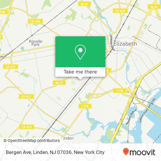 Mapa de Bergen Ave, Linden, NJ 07036