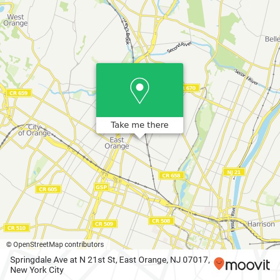 Mapa de Springdale Ave at N 21st St, East Orange, NJ 07017