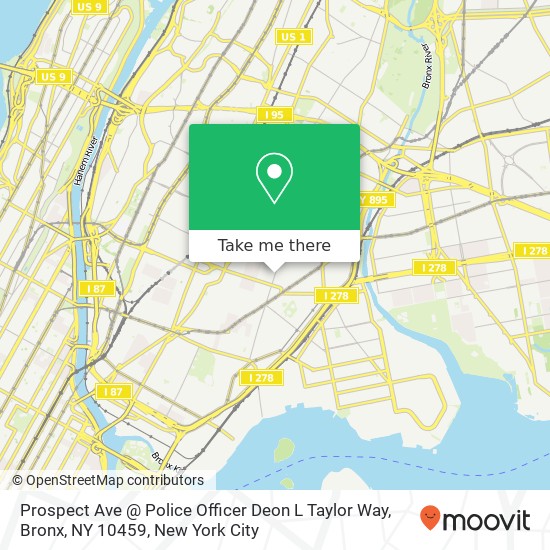 Prospect Ave @ Police Officer Deon L Taylor Way, Bronx, NY 10459 map