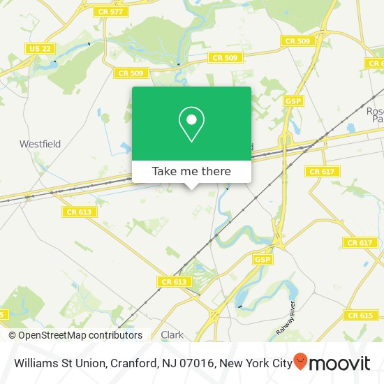 Williams St Union, Cranford, NJ 07016 map