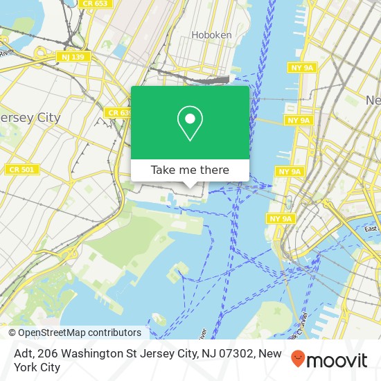 Mapa de Adt, 206 Washington St Jersey City, NJ 07302