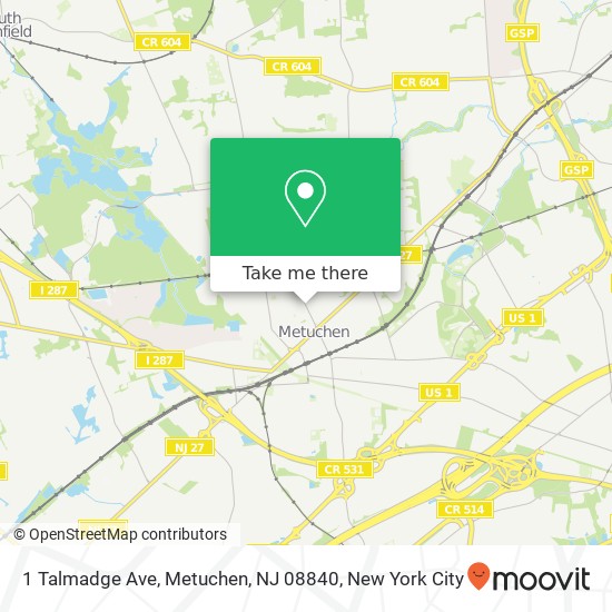 Mapa de 1 Talmadge Ave, Metuchen, NJ 08840