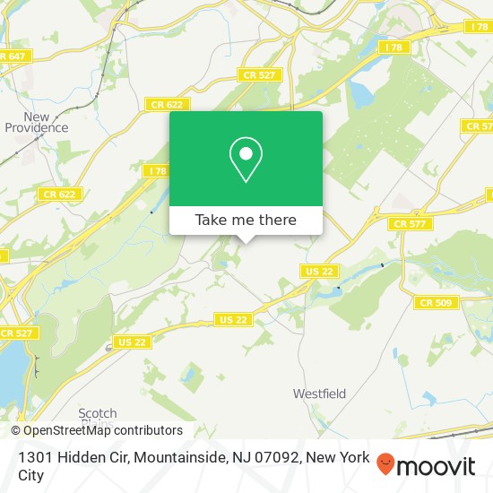 Mapa de 1301 Hidden Cir, Mountainside, NJ 07092