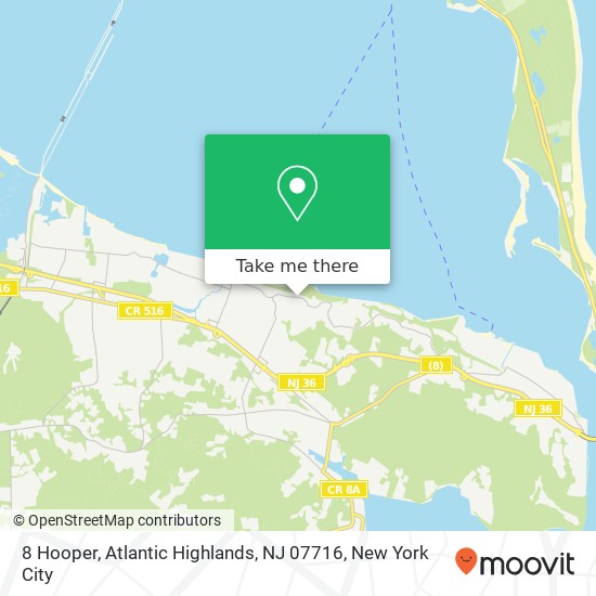 Mapa de 8 Hooper, Atlantic Highlands, NJ 07716