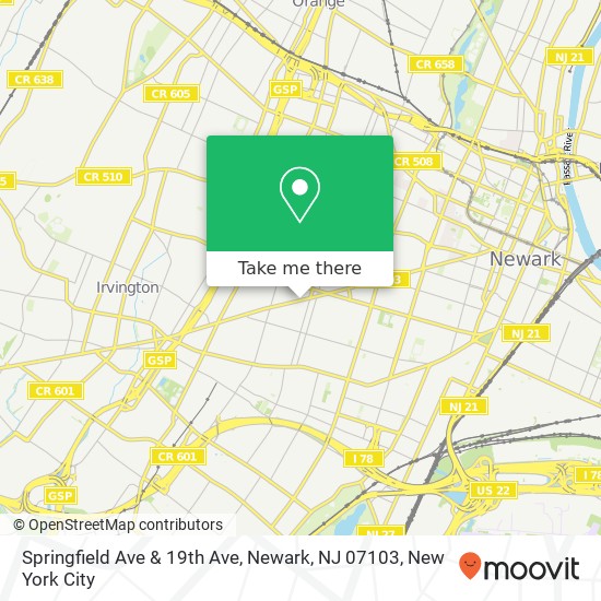Mapa de Springfield Ave & 19th Ave, Newark, NJ 07103