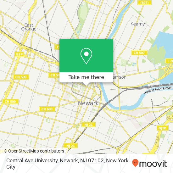 Mapa de Central Ave University, Newark, NJ 07102