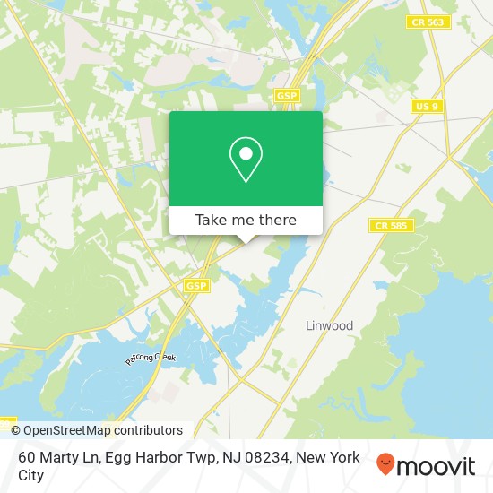 Mapa de 60 Marty Ln, Egg Harbor Twp, NJ 08234