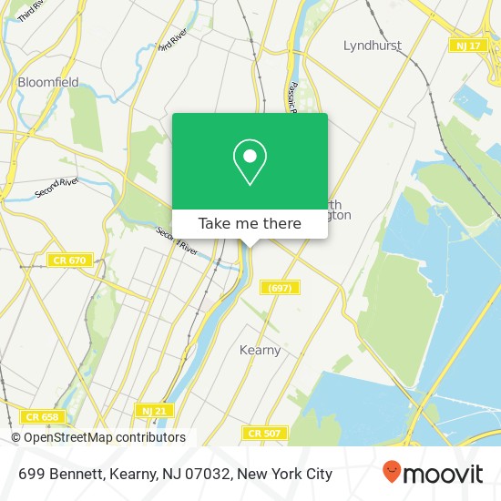 Mapa de 699 Bennett, Kearny, NJ 07032