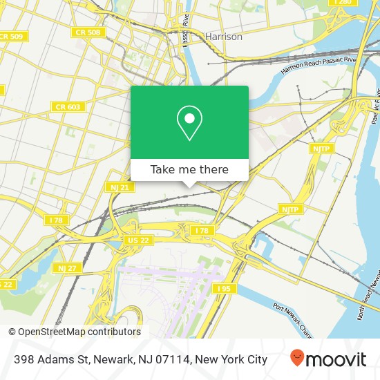 Mapa de 398 Adams St, Newark, NJ 07114