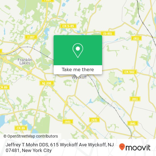Mapa de Jeffrey T Mohn DDS, 615 Wyckoff Ave Wyckoff, NJ 07481