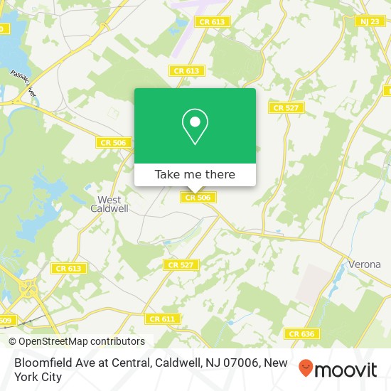 Mapa de Bloomfield Ave at Central, Caldwell, NJ 07006