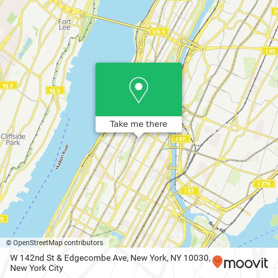 W 142nd St & Edgecombe Ave, New York, NY 10030 map