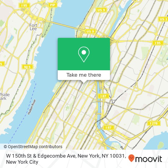 W 150th St & Edgecombe Ave, New York, NY 10031 map