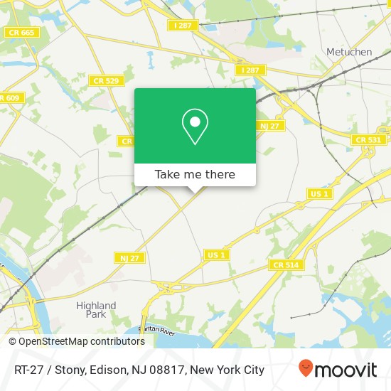 Mapa de RT-27 / Stony, Edison, NJ 08817