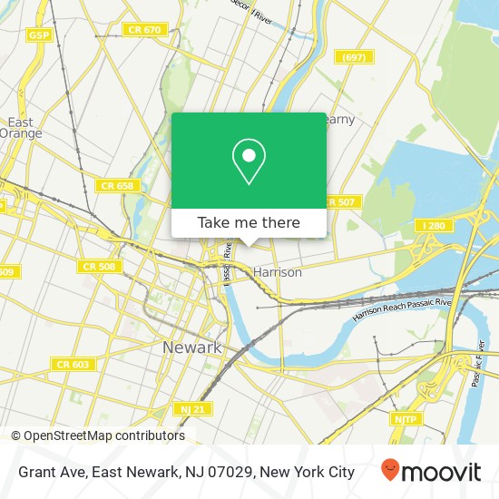 Mapa de Grant Ave, East Newark, NJ 07029