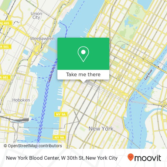 Mapa de New York Blood Center, W 30th St