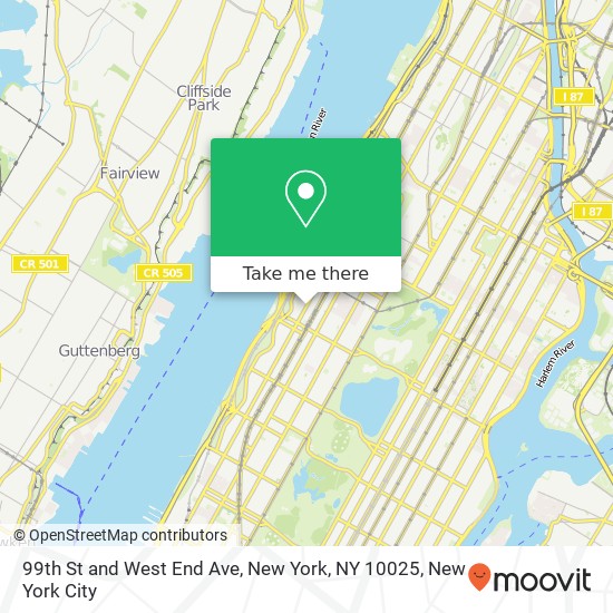 99th St and West End Ave, New York, NY 10025 map