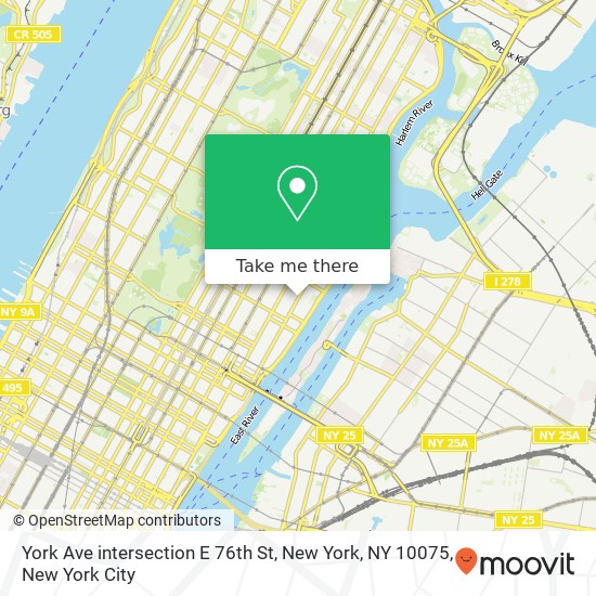 Mapa de York Ave intersection E 76th St, New York, NY 10075