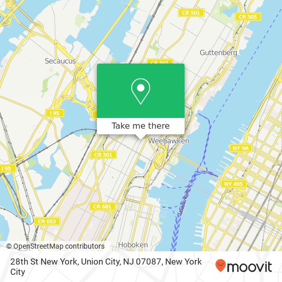 Mapa de 28th St New York, Union City, NJ 07087