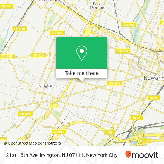 Mapa de 21st 18th Ave, Irvington, NJ 07111
