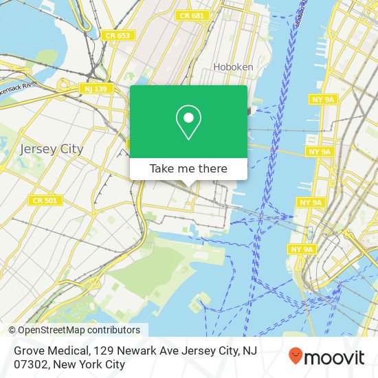 Mapa de Grove Medical, 129 Newark Ave Jersey City, NJ 07302