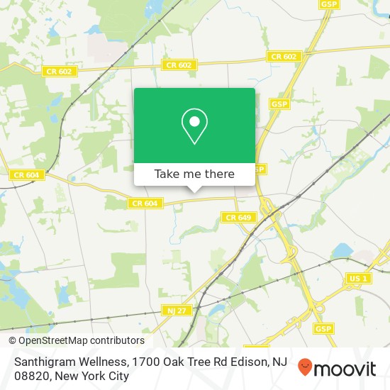 Mapa de Santhigram Wellness, 1700 Oak Tree Rd Edison, NJ 08820