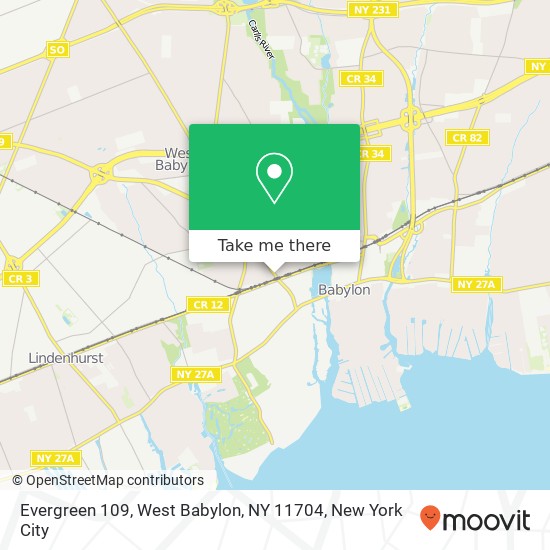 Mapa de Evergreen 109, West Babylon, NY 11704