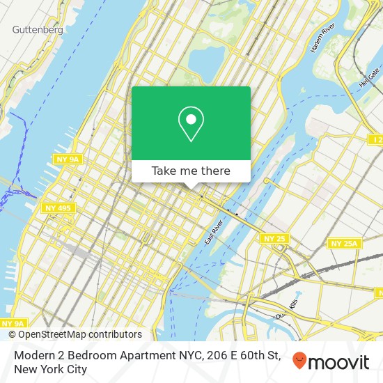 Mapa de Modern 2 Bedroom Apartment NYC, 206 E 60th St