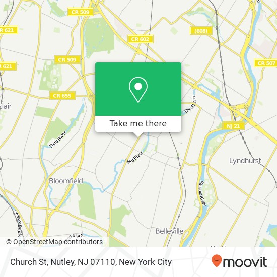 Mapa de Church St, Nutley, NJ 07110