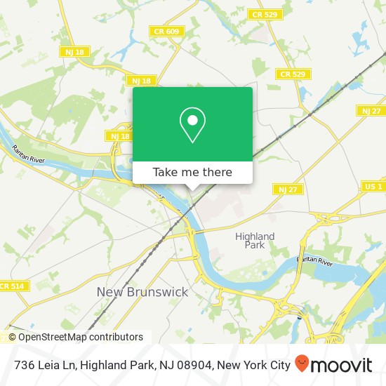 Mapa de 736 Leia Ln, Highland Park, NJ 08904