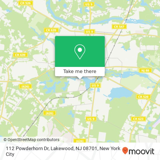 Mapa de 112 Powderhorn Dr, Lakewood, NJ 08701