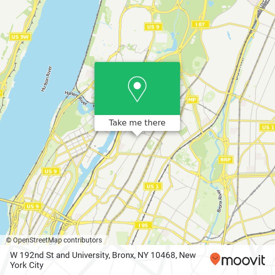 W 192nd St and University, Bronx, NY 10468 map