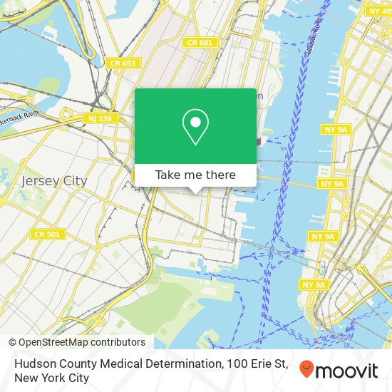 Mapa de Hudson County Medical Determination, 100 Erie St