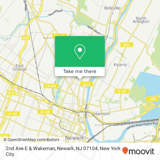 Mapa de 2nd Ave E & Wakeman, Newark, NJ 07104