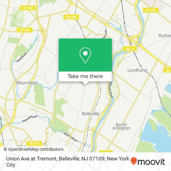 Mapa de Union Ave at Tremont, Belleville, NJ 07109