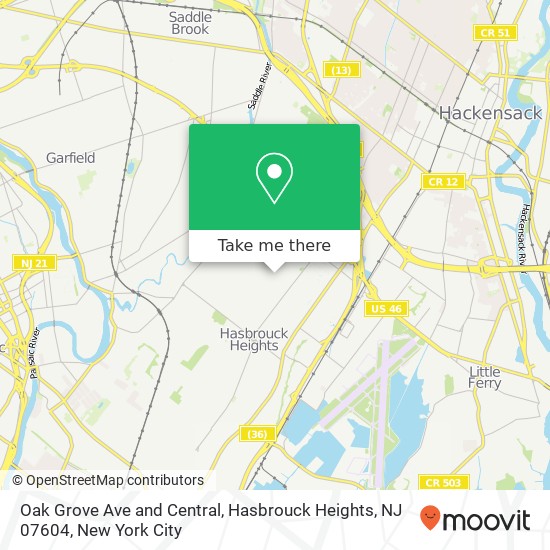 Mapa de Oak Grove Ave and Central, Hasbrouck Heights, NJ 07604
