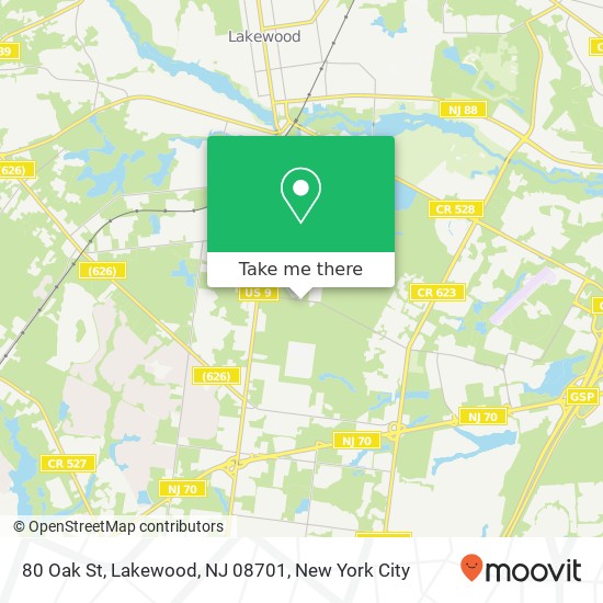 Mapa de 80 Oak St, Lakewood, NJ 08701