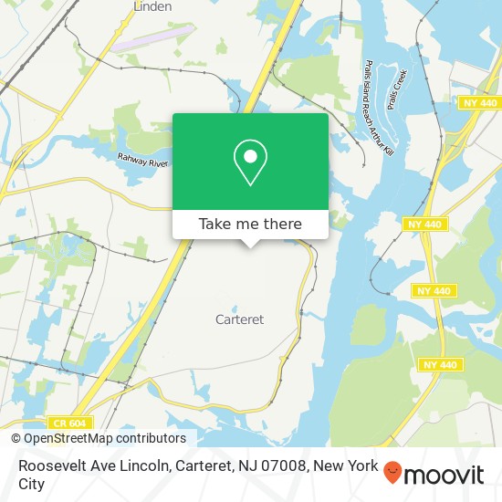 Mapa de Roosevelt Ave Lincoln, Carteret, NJ 07008