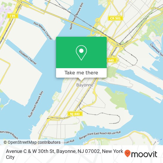Mapa de Avenue C & W 30th St, Bayonne, NJ 07002