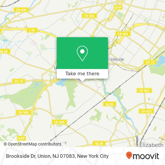 Mapa de Brookside Dr, Union, NJ 07083