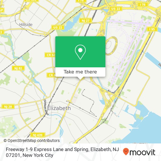 Mapa de Freeway 1-9 Express Lane and Spring, Elizabeth, NJ 07201