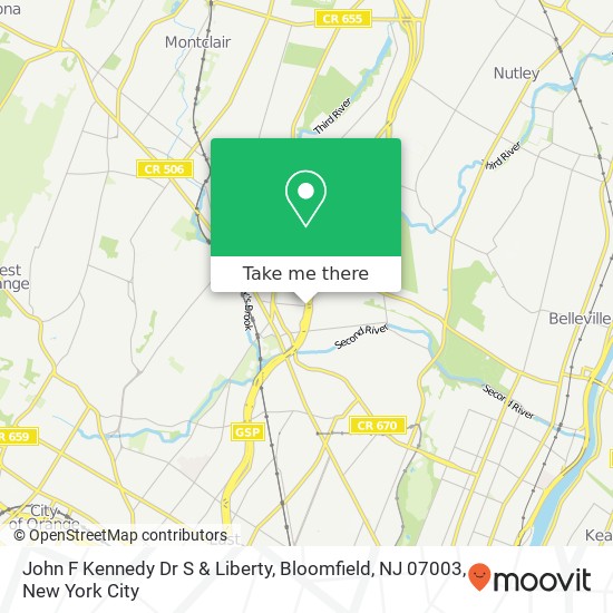 Mapa de John F Kennedy Dr S & Liberty, Bloomfield, NJ 07003