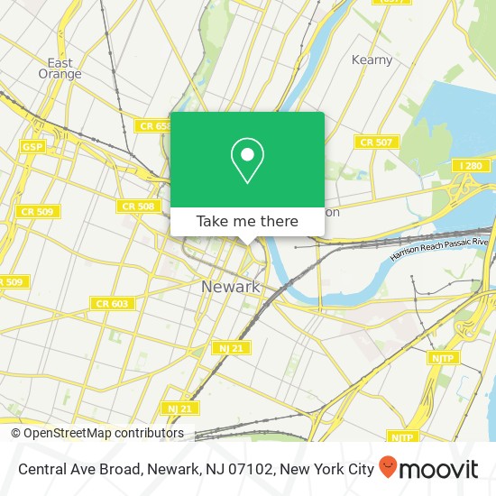 Mapa de Central Ave Broad, Newark, NJ 07102